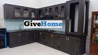 Tủ bếp treo tường nhôm kính